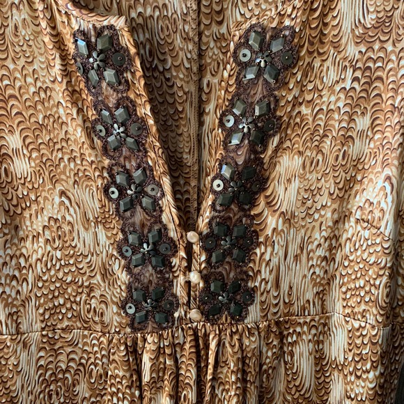 Anthropologie Beth Bowley Dress 100% Silk Lace & Beaded Detail Brown Cream Sz 2 - Picture 3 of 8